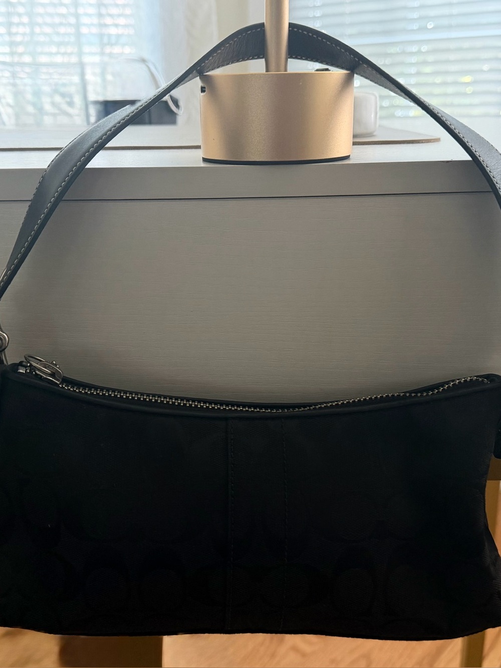 Coach Black Shoulder Bag with Subtle Signature Jacquard